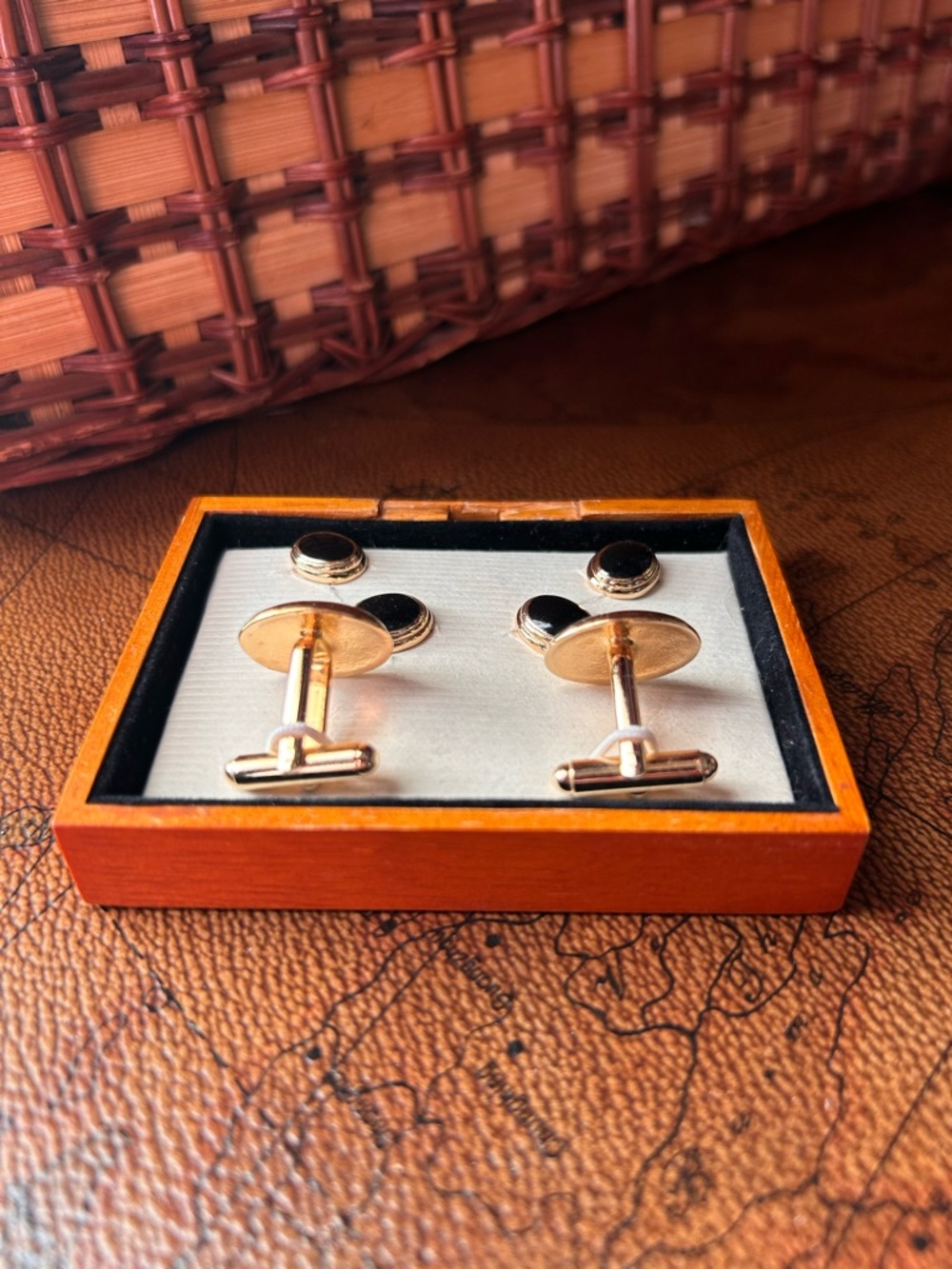 Gold-Tone Black Onyx Cufflinks and Stud Set - Men's Accessories - Picture 3 of 9